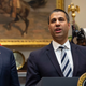 US President Donald Trump listens to Federal Communications Commission (FCC) chairman Ajit Pai speak during an announcement about 5G network deployment in the Roosevelt Room at the White House in Washington, DC, on April 12, 2019.